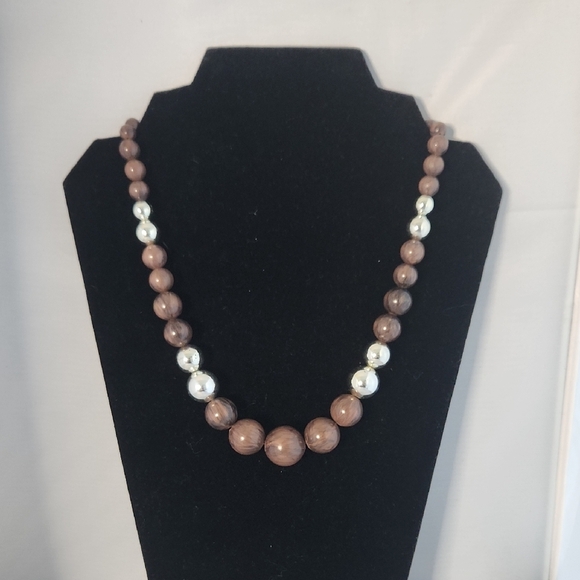 Elegant Brown and Silver Beaded Necklace - Picture 1 of 5
